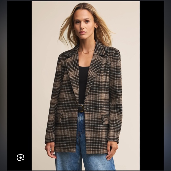 Z Supply Plaid Blazer - Black and Brown - Picture 1 of 12